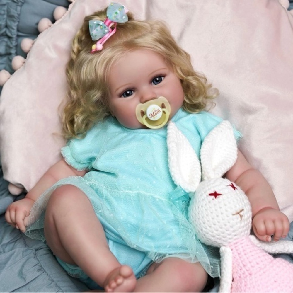 Classic Reborn Baby Doll with Blue Dress and Pacifier - Kids Toys